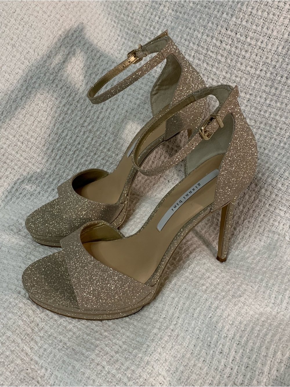 Gianni Bini Corielle Gold Glitter Ankle Strap Platform Heels